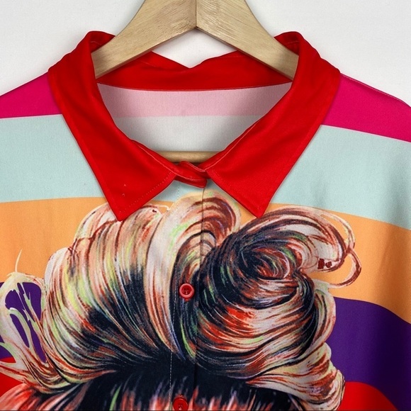 SHIRT Dress Brightly Colored Graphic Print Striped Anime - Picture 4 of 13
